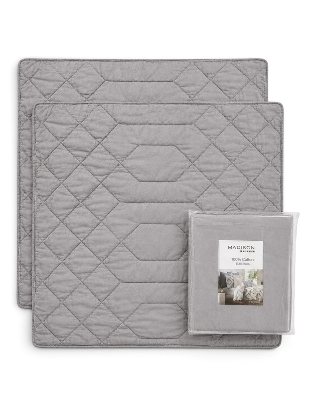 New Madison Hayden Euro Sham Set of 3 Gray Cotton Quilted Pillow Cover 26x26